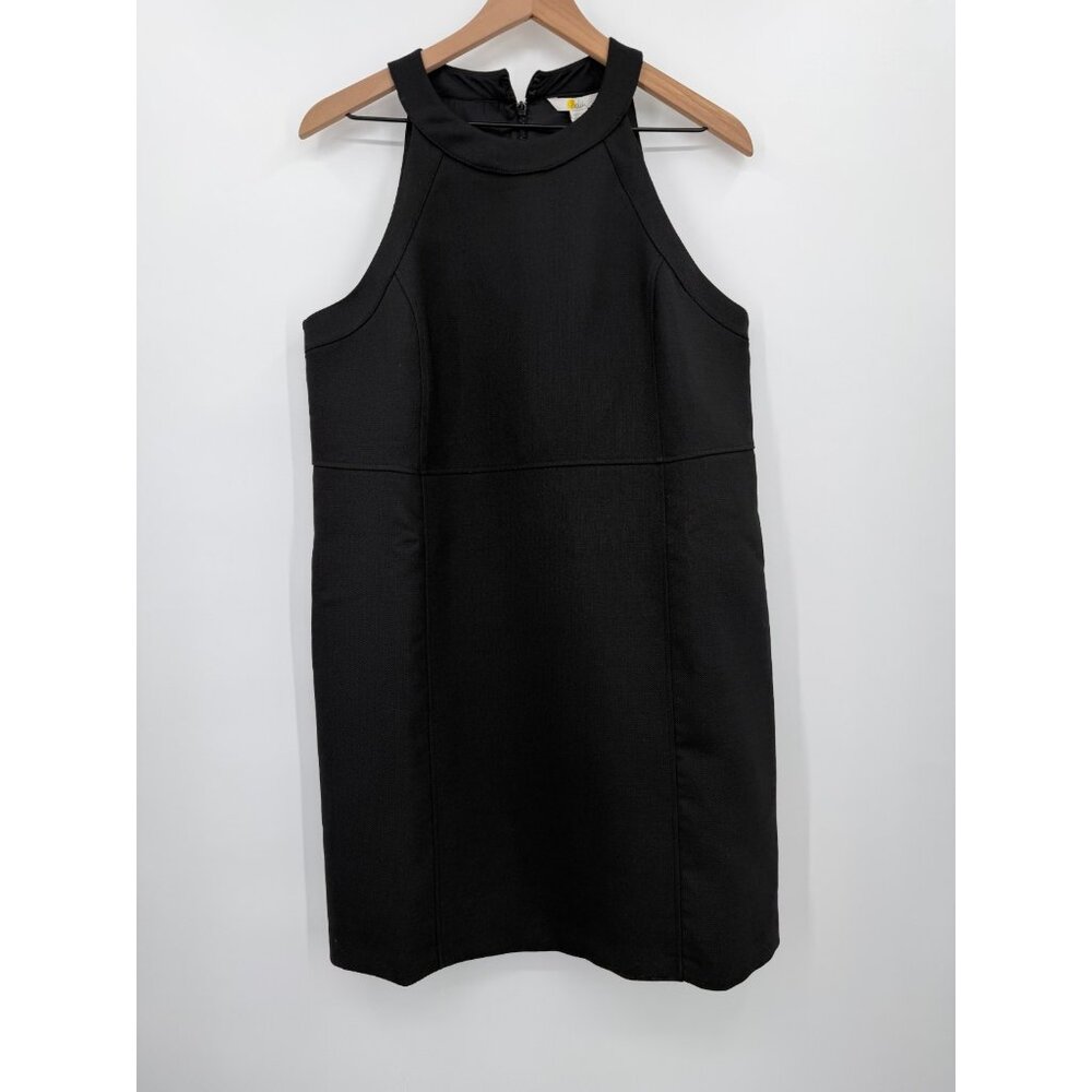 Boden High Neck Shift Dress Women 12R Black Sleeveless Lined Wool Blend Minimali